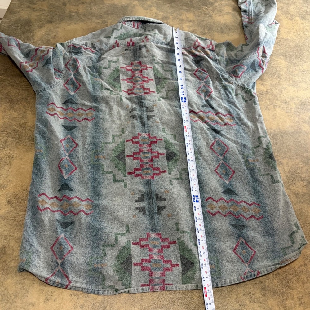 Cabela's Shirt Mens XLT Blue Fade Southwestern Aztec Chamois Flannel Made in USA - Picture 8 of 12